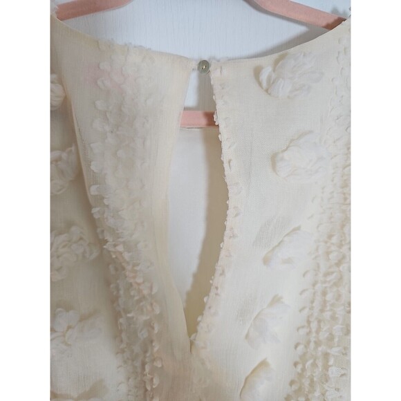 Pink Lily Long Shear Balloon Sleeves Swiss Dot Dress Beige Women Sz M Lined - Picture 4 of 11